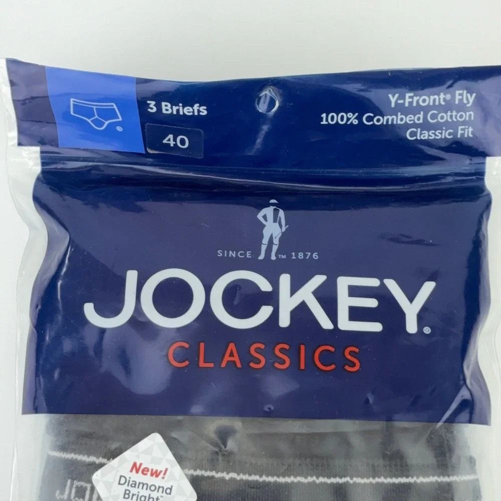Jockey Classics Mens 3 Pack Briefs Size 40 Black Y-Front Fly 100% Cotton 5707
